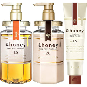 And Honey Deep Moist 3-Piece Set, Shampoo, Treatment, Hair Pack, Ultra Moisturizing Organic Formula