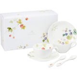Narumi 96011-23132P Cup and Saucer Set, Lucy Garden, 7.3 fl oz (210 cc), Berry Pattern, Set of 2, 6 Pieces, Spoon Included