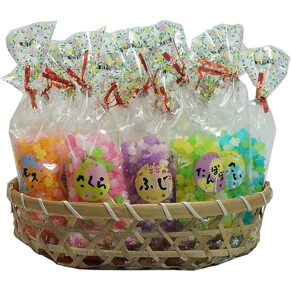 Four Seasons Colorful Flower Square with Basket (Konpeito Sugar), 1.8 oz (50 g) x 20 Packs
