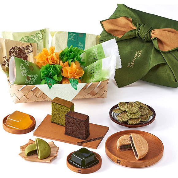 Itohkyuemon Uji Matcha Confectionery, Autumn Scenery Wrapping Set, 2018, Includes Bamboo Box & Cloth Wrap