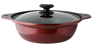 Living two-handed pot Tabletop pot Partition pot 26cm For about 2-3 people IH compatible Fluorine processing Non-stick glass lid included Red Ajiraku