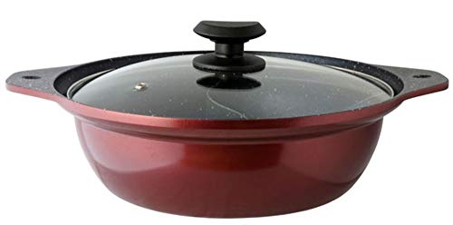 Living two-handed pot Tabletop pot Partition pot 26cm For about 2-3 people IH compatible Fluorine processing Non-stick glass lid included Red Ajiraku