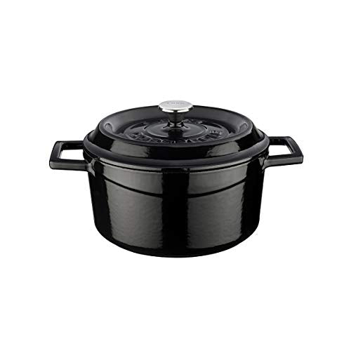 Regular sale in Japan LAVA Casting enamel pot Round casserole 20cm Shiny Black Gas (direct fire), IH, electricity, oven compatible