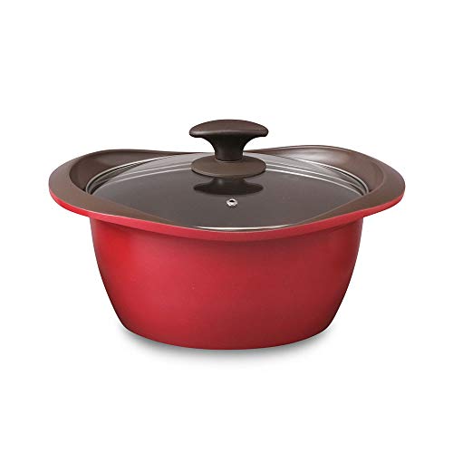 Iris Oyama Two-handed pan 24 cm Two-handed cookware IH Gas fire IH compatible Cooking Ceramic coating Far infrared effect Speedy Durable Multi-cooking pan with lid 24 cm deep MC-R24D Red