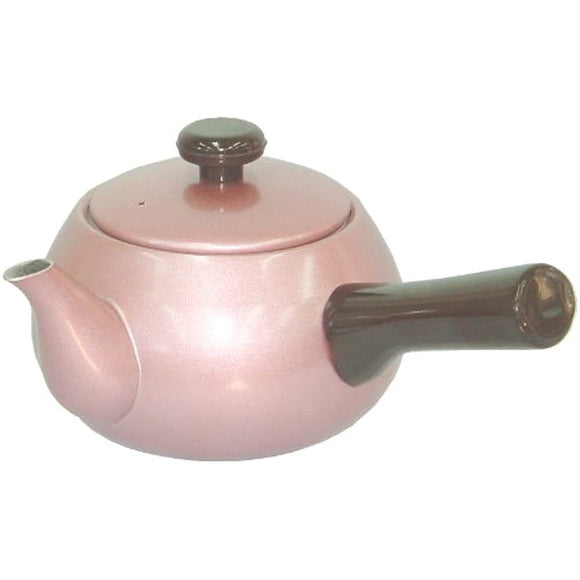 Fujita Metal 026022 Teapot with Tea Strainer, Lateral Hand, Made in Japan, Suite 0.6 L, Lime Color, Pink