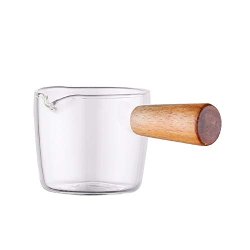 Homornat Japanese style glass multifunction plate with wooden handle Dip plate Mini glass milk pan (50 ml)
