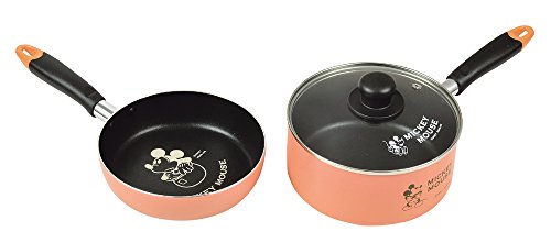 Pearl metal pot, frying pan, glass lid 3-piece set 18cm IH compatible Fluorine processing (Mickey Mouse Vintage) Disney WD-9067