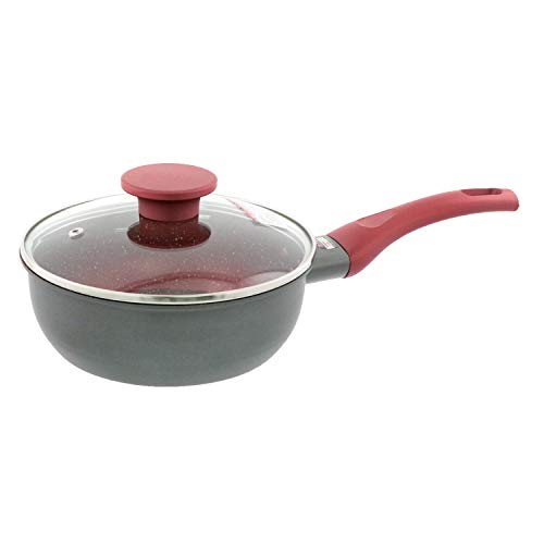 Best Co-Sauce Pan Red Silver 18cm IH with glass lid that can also be used for frying pan ND-5451