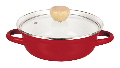 Pearl metal enamel tabletop two-handed pan 18cm glass pan with lid Red IH compatible Predencia HB-931