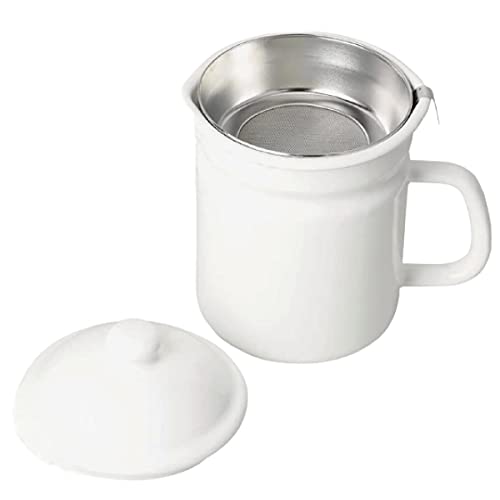 Oil pot Enamel 1.1L White oil strainer With strainer net White color and stylish enamel oil pot