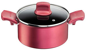 Tefal Two-Handed Pot 20cm IH Compatible IH Rouge Unlimited Stew Pot Titanium Intense Coating G26244 Red