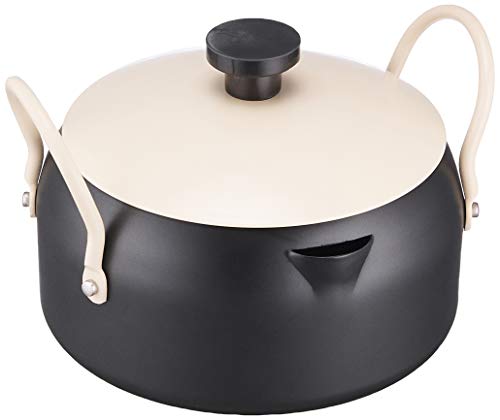 Pearl Metal Obele Hula Lunch Box Two-Handed Frying Pot with Iron Lid 1 6cm Black HB-283