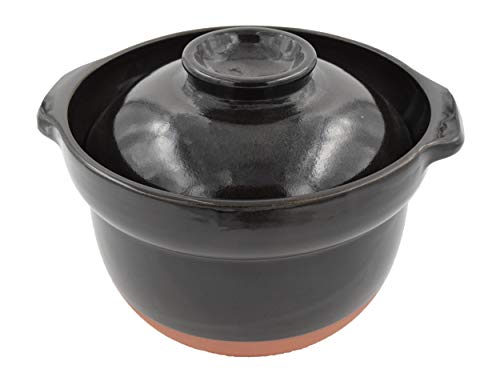 Rice cooked with heat storage Thick and unheated thick pot clay pot Made in Japan Uchiyama Ceramics Banko ware (black, 3 go)