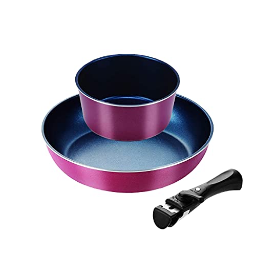 Pearl Metal Stack Plus Blue Diamond Coat IH Compatible Cookwear 3-Piece Set B Red HB-5627
