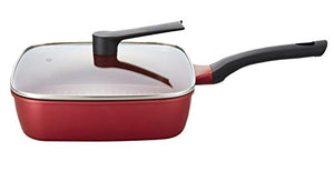 Bestco Grill Pan Red 26cm without charring embossed IH with glass lid ND-4621