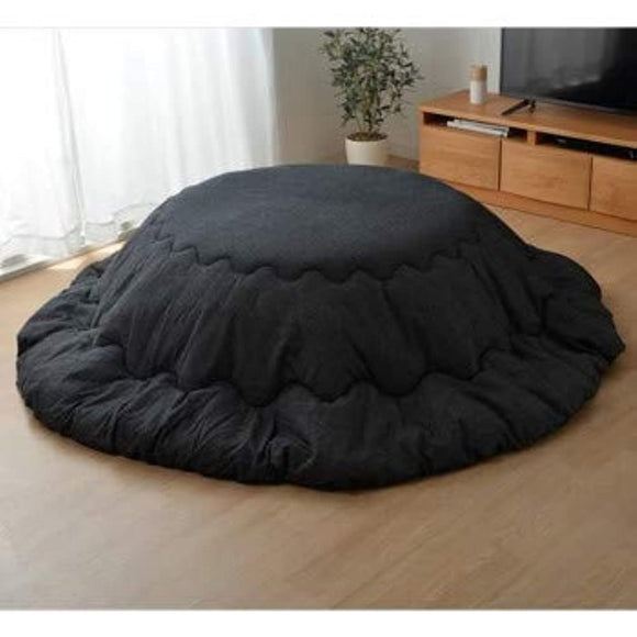 DH-I 9845734 Kotatsu Futon, Yarn-Dyed, Thick, Round, Denim Style, Approx. 88.6 inches (225 cm), Round, Black