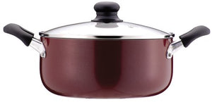 Pearl metal two-handed stewed pot 24cm glass pot with lid IH compatible Fluorinated Wacourt Trading Mama Dinner Red H-2095