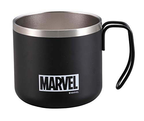 Captain Stag MA-2270 Marvel Mug, Cup, Double Stainless Steel, Vacuum Insulated, Heat Retention, 11.8 fl oz (350 ml), Box Logo, Black