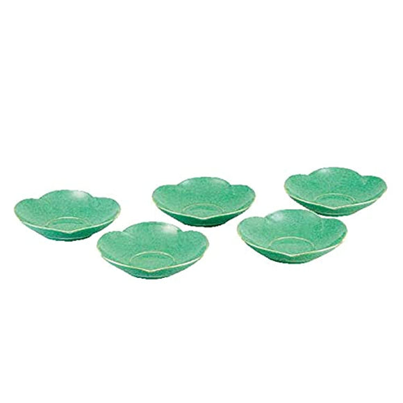 Koansha Tea Cup Set, 5 Pieces, Green, Plum Shape, Cute Plum Motif and Fresh Green Coordinates with Different Designs