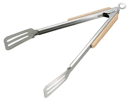 CAPTAIN STAG UG-3228 UG-3231 UG-3273 Stainless Steel Outdoor BBQ Tongs with Wooden Grip, Stopper Included