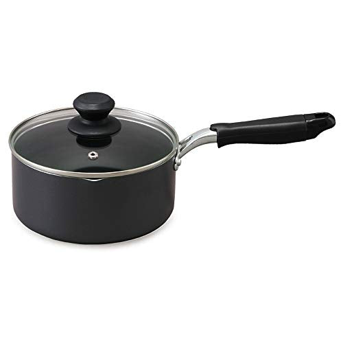 Iris Ohyama One-handed pot 18 cm pot with lid Gas fire IH compatible Diamond coat with glass lid Long-lasting, hard to stick Easy to clean Black DIS-P18