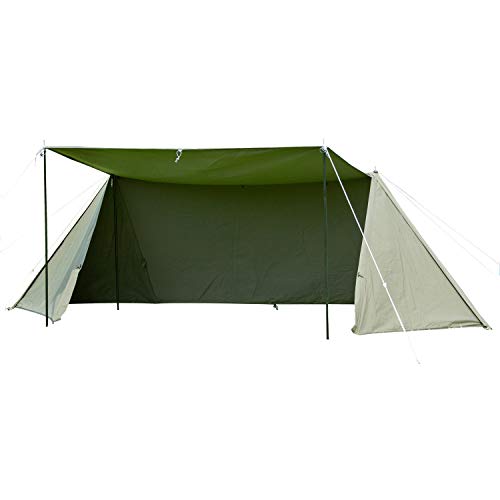 BUNDOK Solo Base BDK-79TC Single Person Pup Tent Military Bunting Storage Compact Tent Blended Cotton Full Close