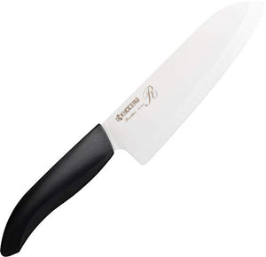 Kyocera FKR-160X-FP Fine Ceramic Santoku Knife, 6.3 inches (16 cm), Black, Rubber Grip, Made in Japan