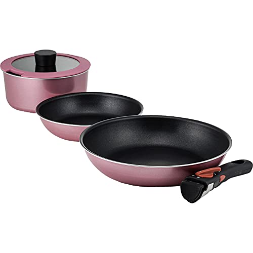 Peace Fraise Frying Pan Set Cocobit Pink Pot 18cm Frying Pan 20cm Frying Pan 26cm Glass Cover 18cm Handle IH Compatible Fluororesin Processing CR-6768