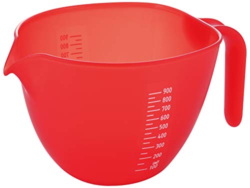 Akebono CH-2092 Powdered Rice Bowl, Red, Made in Japan, Easy to Pour, with Graduation, Easy to Use as a Cooking Bowl, Powder Mono Research Search, Great Powder Bowl for Skilled Skills, Capacity: 33.8 fl oz (1 L)