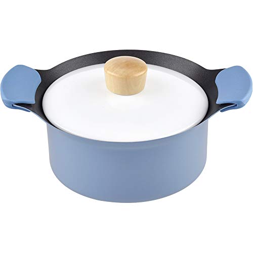 Peace Fraise 1 2 person two-handed pan 16cm blue with lid 5 ways to use Bake Fry Boil Boil Boil Fluororesin processing IH Gas compatible RB-1508