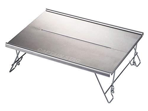 Captain Stag UC-556 Outdoor Table, Bonfire Table, Stainless Steel, Solo Table, Width 11.6 x Depth 8.5 x Height 3.7 inches (295 x 215 x 95 mm), Compact, Foldable, Storage Case Included, Silver
