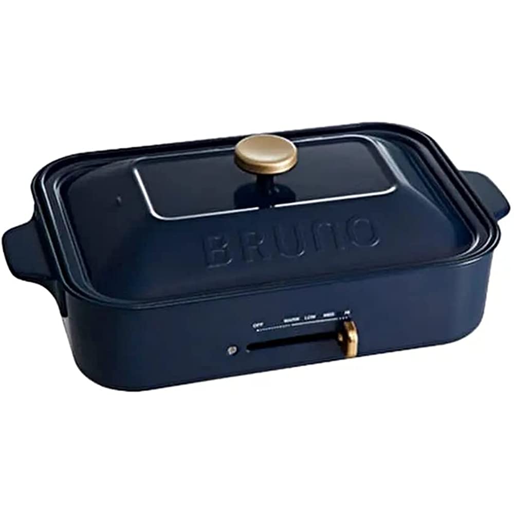 BRUNO BOE021-NV Compact Hot Plate, Main Body, 2 Types (Takoyaki, Flat),  Navy, Highly Recommended, Stylish, Cute, Includes Lid and Lid, 1,200 W,