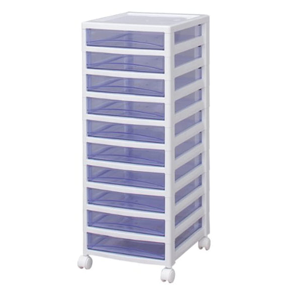 Iris Ohyama SCE-S1000 Chest, Super Clear, 10 Tiers, Made in Japan, Width 12.6 x Depth 15.4 x Height 32.7 inches (32 x 39 x 83.2 cm), WhiteClear Blue, White, Plastic