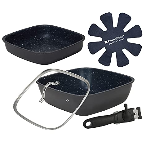 Flavor Stone Diamond Edition 6-piece set (navy) Non-stick frying pan Square oven cookable