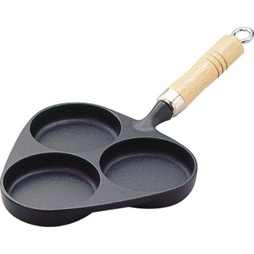 Iwachu 24018 Fried Eggs (With Wooden Pattern), Black Baking, Hole Diameter 3.7 inches (9.5 cm), Induction Compatible, Nambu Ironware