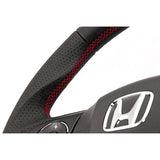 KENSTYLE ORIGINAL STEERING HA01 Honda Fit All Black Leather (Red Stitching)