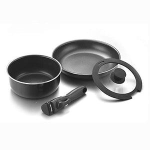 YUSO Frying pan ih pot set 12 points Gas fire compatible IH compatible 16-26 cm 5-layer coating with handle Black Lightweight Popular Easy to clean without sticking (4 points set, Black 1)