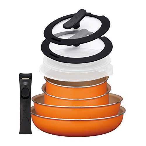 Ever Cook Frying Pan Set 9-piece Set Detachable Gas Fire Exclusive Orange 1 Year Warranty Doshisha