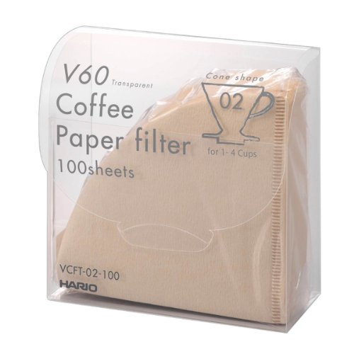HARIO VCFT-02-100M V60 Paper Filter Transparent Coffee Drip 02 M for 1-4 People, 100 Count
