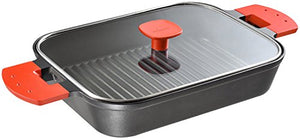 Oaks Made in Japan Grill Pan IH Compatible Uchi Cook Steam Grill Glass Cover Red UCS16RD, 40x21.5x7.9cm