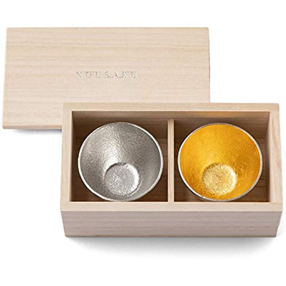 [Nojaku Washi Wrapping] Wine Cup Tin and Gold Set of 2 Paulownia Box