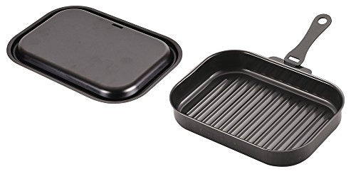 Pearl Metal Made in Japan Grill Pan Black 25 x 17 cm Iron Lid Handle Easy Recipe Square Wave Racking HB-3994