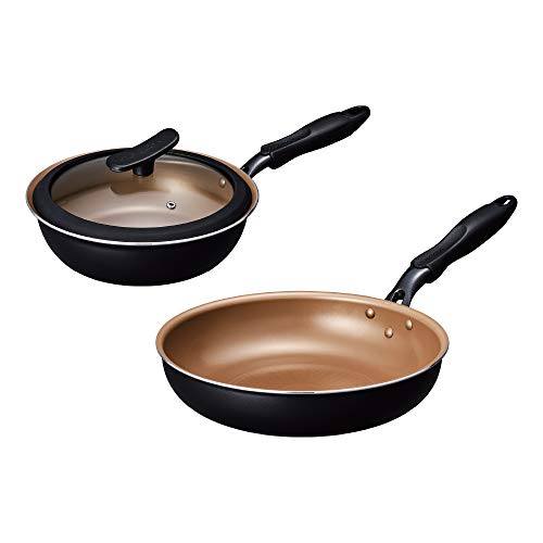 Ever Cook Frying Pan Set 3-Piece Set IH Compatible Black 1 Year Warranty Doshisha