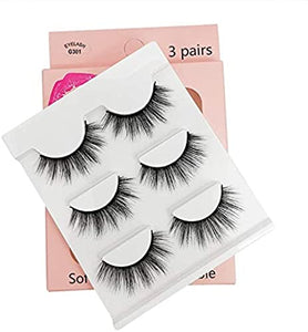 3 Pairs 3D Mink Eyelashes G3 Series Makeup Natural False Eyelashes Extension Fake Eyelashes for Long Eyelashes [Matsudaya] (G301)