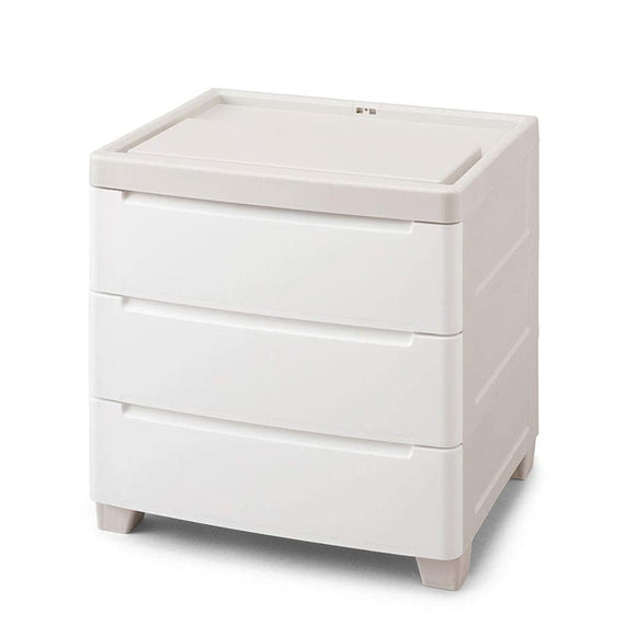 Iris Ohyama MNC-453 Mini Chest, 3 Tiers, Width 17.7 x Depth 16.1 x Height 19.7 inches (45 x 41 x 50 cm), Cable Hole, Cord Hole, Smart Device Stand, White, Storage Drawers, Light GrayWhite