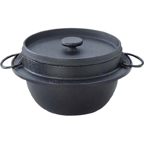 Iwachu 21084 Rice Pot, 2-Piece Cooking, Black, Enameled Inner Surface, For Direct Fire, Nambu Ironware