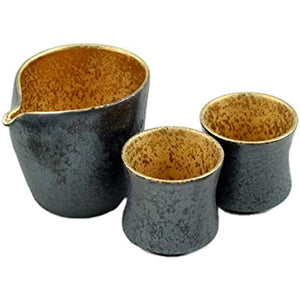 Arita Ware Ceramic Kiln Crystal Wall Inner Gold Coating Half Sake Cup Set (1 Single Mouth Sake Cup 2 Gui Cup 2)