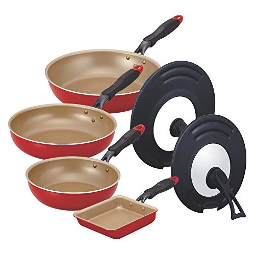 Ever Cook Frying Pan Set 6-piece Set IH Compatible Red 1 Year Warranty Doshisha
