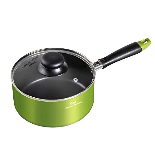 Umi-One-handed pot Curry pot Ramen pot IH compatible One-person pot Diamond coat pan With glass lid-18 cm, Apple green