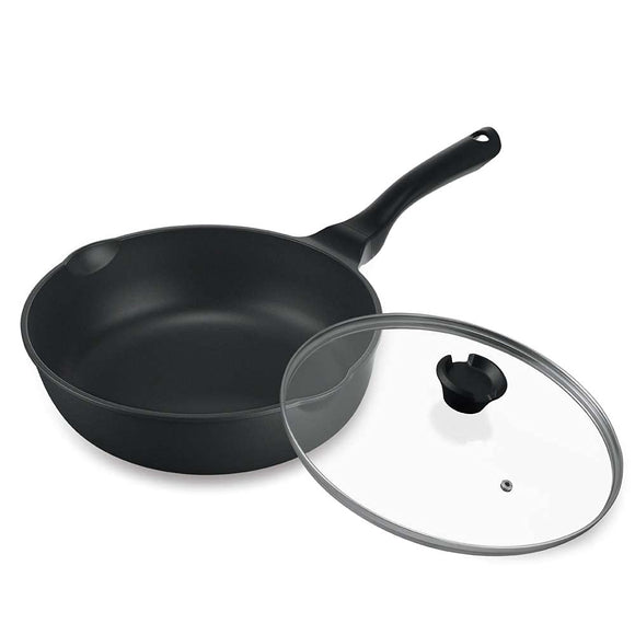 Iris Ohyama GVL-D28-S2 Frying Pan Set, Lightweight, Deep Pan, 11.0 inches (28 cm), For Gas Stoves Only, Non-Stick Diamond Coated, Easy to Hold with One Hand, Easy to Pour With Pouring Spout